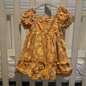 Orange Floral Dress with Puff Sleeves